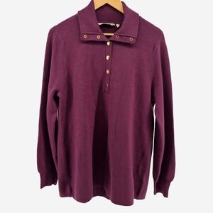 Soft Surroundings Pullover Sweater Collared Snap Neck Burgundy Size L Comfy Cozy